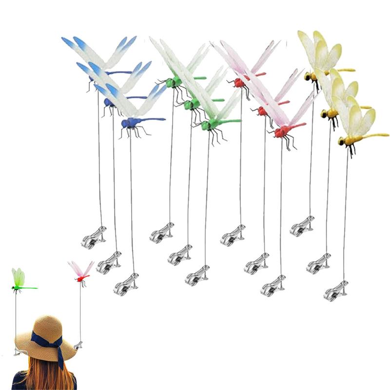 12 Counts Outdoor Fake Dragonfly Rod Clip, Garden Metal Dragonfly Clip. Natural Organic Concept, 3D Dragonfly Garden Decoration, Garden Bird and Fly Interfere Devices for Indoor and Outdoor Garden,Creative Home Accessories Decorative Design