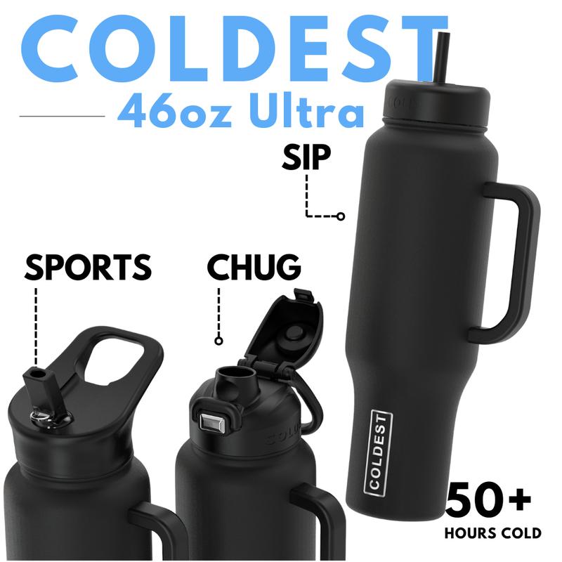 COLDEST 46oz Limitless Ultra V8 â 46oz Stainless Steel Insulated Water Bottle | Leakproof, Heavy-Duty, Ultra Cold Hydration for Gym, Travel, Work, Sports, Outdoor & Daily Use | Durable Metal Bottle with Max Ice Retention & All-Day Performance