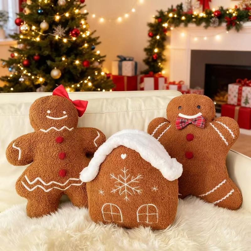 Christmas Cushion, Gingerbread man pillow, Gingerbread girl pillow, Gingerbread house pillow, Snowman pillow,Santa/Candy cane/peppermint candy pillow, Count Household Decorative Throw Pillow, Sweet Furniture, Festival Party Home Decorative Cushion Pillow