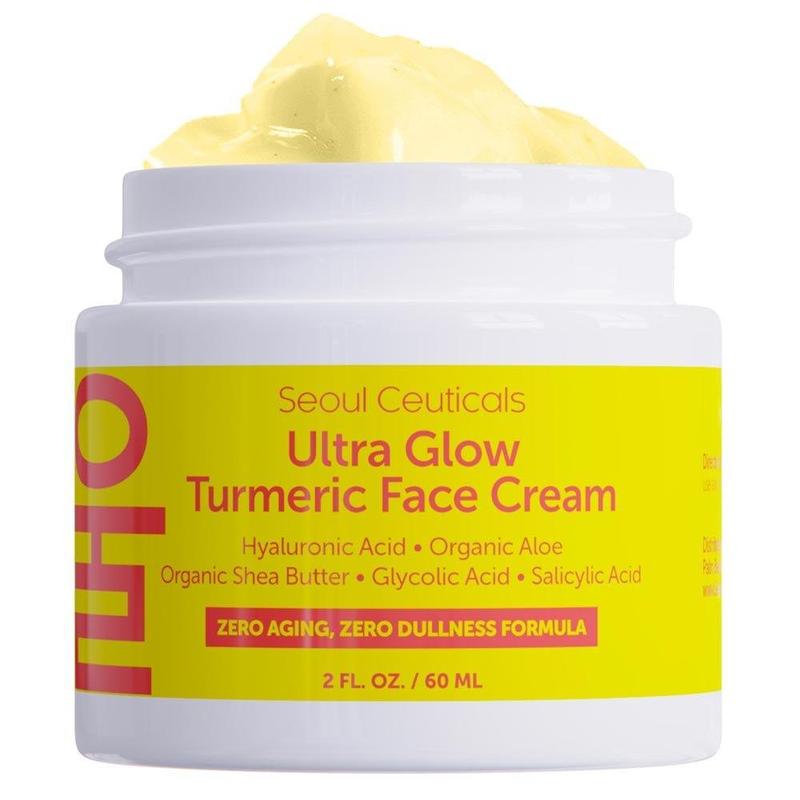 Ultra Glow Turmeric Face Cream - Moisturizer with Hyaluronic Acid, Organic Aloe, Shea Butter, Glycolic Acid, and Salicylic Acid - Korean Skincare for Youthful Radiant Skin, Comfort & Skin Repair