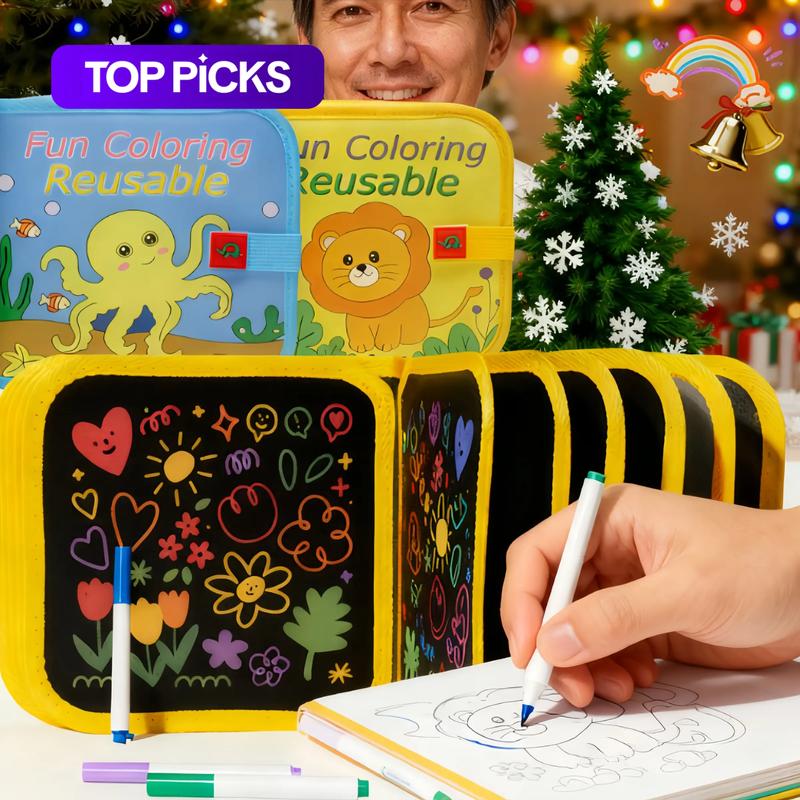 2026 Kids Erasable Drawing Set, Waterproof Magic Book with Watercolor Pens, Creative Dinosaur Bird Bear Writing Painting Kit, Boys Girls Gift