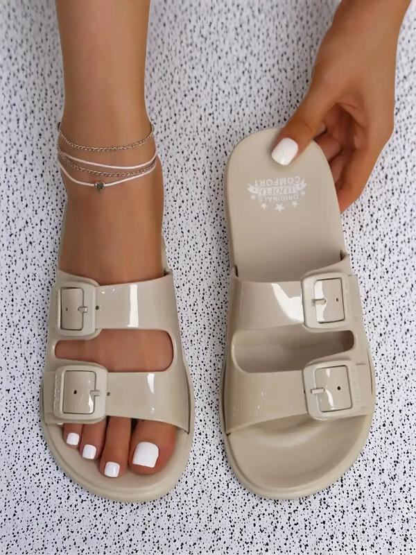 Women's Double Strap Casual Sandals, Classy Sandal, Classic Sandals, Two Strap Sandals, Buckle Sandals, Comfortable Sandals, Flat Sandals, Elegant Sandal, Summer 2025 Outdoor Beach Shoes Slippers for Women & Girls, Double Strap Slides, Footwear For Beach