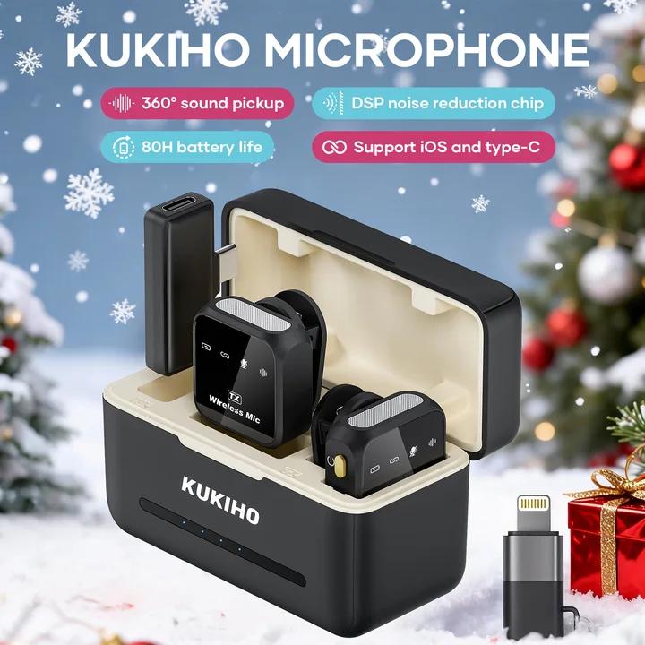 Memorial Day！KUKIHO Wireless Lavalier Microphone for iPhone iPad Android With Charging Case Audio Smartphone Audio Smartphone