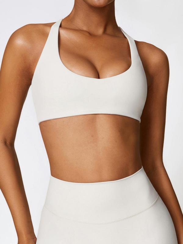Women's Solid Wireless Sports Bra, Breathable Comfortable Sports Bra, Gym Clothes, Pickleball Tennis Bras, Ladies Sportswear for Indoor Outdoor Wear