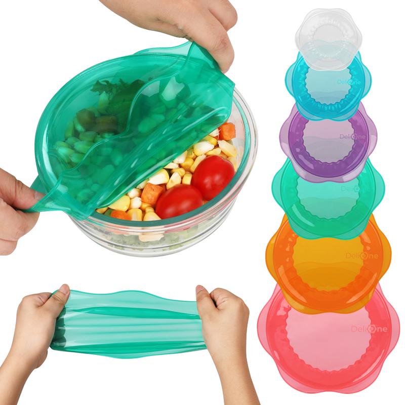 CuLiDing Food-Grade Silicone Stretch Lids Set - Reusable Flexible Instant Sealing Kitchen Supplies, Fits Round/Rectangular Containers, Cups, Jars, Microwave/Fridge Safe Multicolor Kitchen Utensil Accessory, Father's Day Gift, Food-Grade Lids