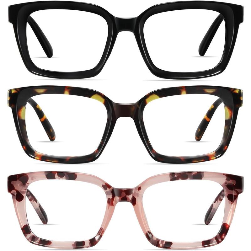 RESJOK 3 Pack Tortoiseshell Reading Glasses  Blue Light Blocking Readers Oversize Oprah Square Anti Glare Reading Glasses for Women & MenEyestrain Spring Hinge Trending Eyeglasses Lightweight