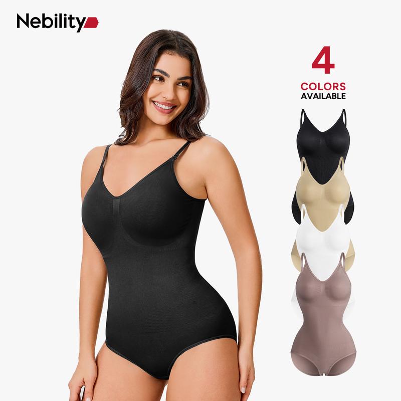 Nebility Soft Clothes for Women vneck basic comfortable seamless shapewear one piece simple fashion camisole sleeveless womenswear Tummy Control Bodysuit Stretchy Bodysuits Compression Minimalist summerwins