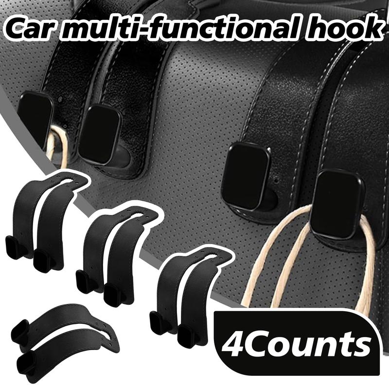 4 Counts Car Seat Headrest Hook, Improved Car Seat Back Double Hooks for Kids' Toys Hats Masks Sunglasses, Soft Gentle Faux Leather