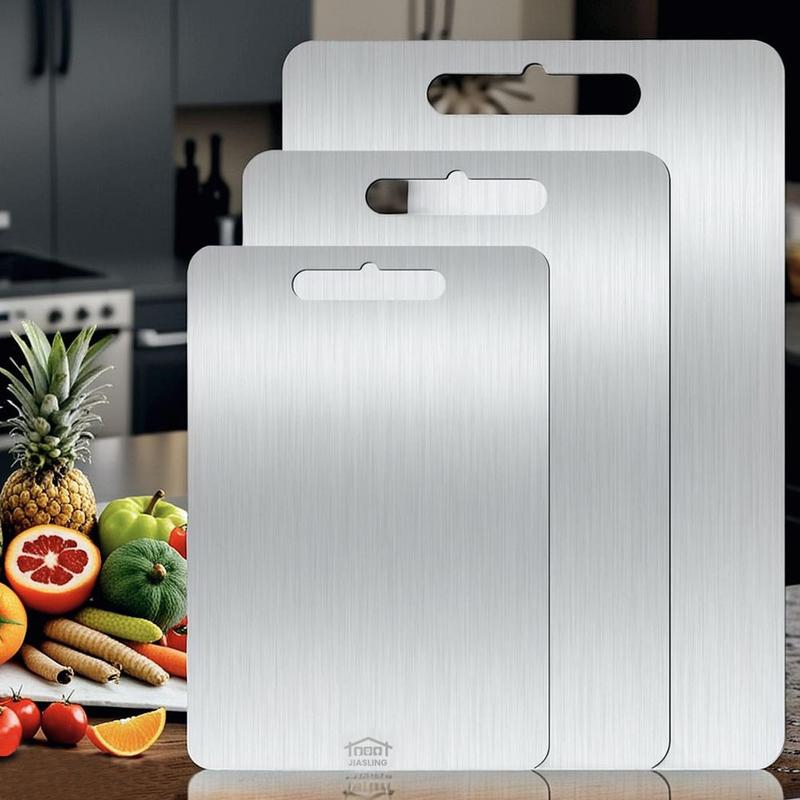 3PCS Stainless Steel Cutting Board Set S+M+L Sizes Food-Grade Metal Chopping Boards for Meat Vegetables & Ultrathin & Durable, Portable & Rust-Resistant Easy to Clean More Edge-Smoothing Kitchen Tools - Kitchenware  #Summervibes