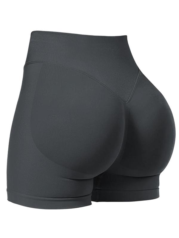 Women's Solid V-waistband Seamless Gym Shorts, High Stretch Yoga Shorts, Ladies Sportswear for Indoor Outdoor Wear, Workout Clothes Women, Sportswear Clothing
