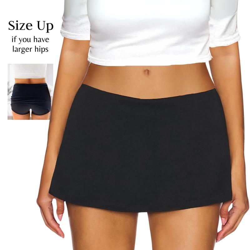 AnotherChill Women's Low Waist Micro Mini Skorts Skirt with Built-in Shorts Sexy Stretch Black Skirts Basic Outfits Elastic Waist summerwins