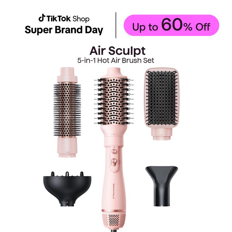 Wavytalk Air Sculpt 5-in-1 Hot Air Brush Set, Multi-Styler for Salon Blowouts, Defined Curls, Volume Boost & Frizz-Free Straightening, Pink