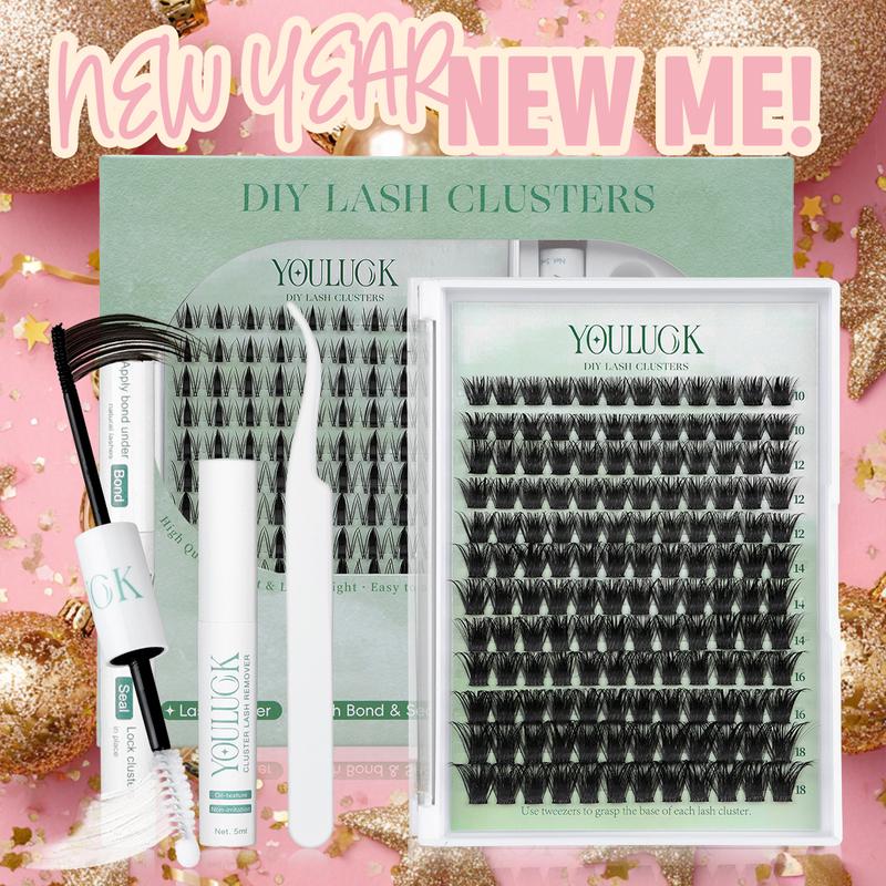 YOULUCK DIY Lash Clusters Kit - Soft Fluffy Long-Lasting Lashes with Glue Remover & Tweezer for Beginners Easy At-Home Application - Eyelash Set