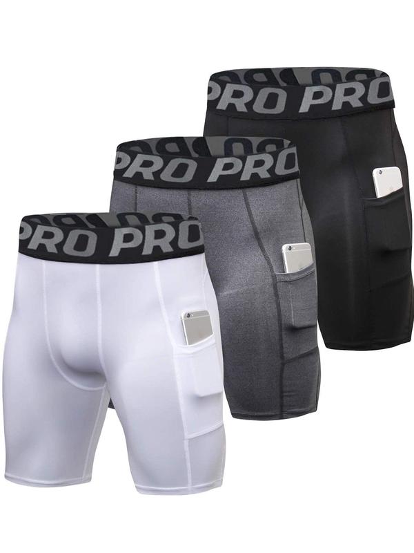 Men's Letter Print Pocket Sports Shorts, Volley Sweat Shorts, Athletic Wear Shorts, Sporty Skinny Bottoms for Gym Workout Running, Men's Sport & Outdoor Clothing for Spring Fall