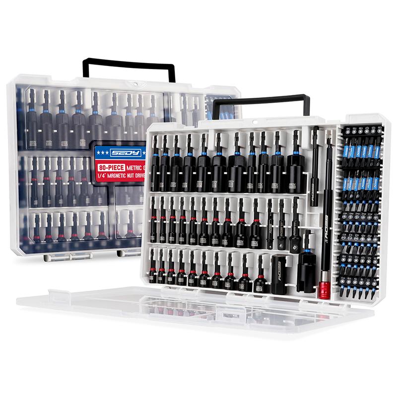 Magnetic Impact Nut Driver Set, 80pc or 41pc, Metric & SAE with Socket Adapters, Bit Holder, Wing Nut Driver, Universal Sockets, Quick Release Extension, Power Bits toolbox screwdriver set, Christmas gift#Summervibes
