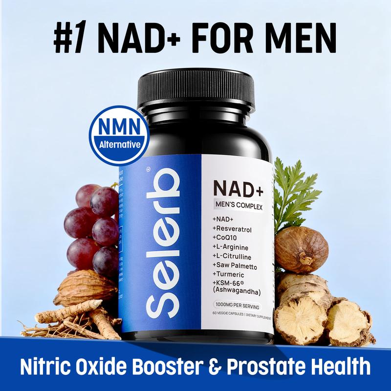 Selerb NAD+ Supplement for Men with NMN - Liposomal Complex with Trans-Resveratrol, CoQ10, Maca & Ashwagandha - Supports Cellular Renewal, Energy & Performance - 60 Capsules Dietary Healthcare Vitamins