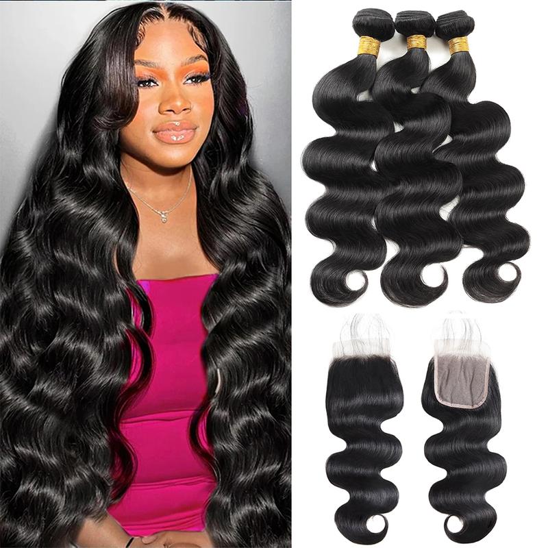 Body Wave Hair Bundles with Closure Brazilian Human Hair 3/4 Bundles with 4x4 2×6 Lace Closure Sew in