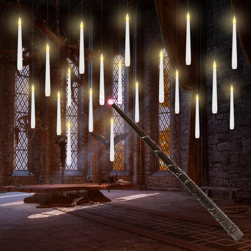 Floating Candle with Remote Timer Wand, Battery Operated Window Hanging Candle, 6.7” LED Light Up Christmas Halloween Decorative Electric Candle