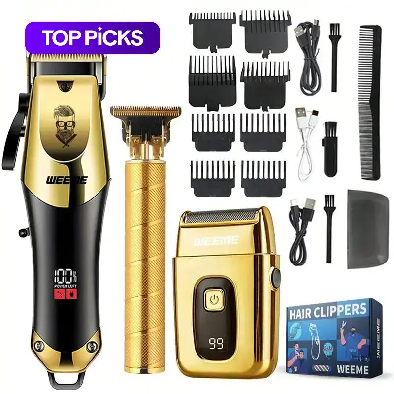 Electric Multifunctional Hair Trimmer Kit, Professional Cordless Hair Clippers and T-Blade Trimmer Combo for Men with LED Display, Barber Equipment Set