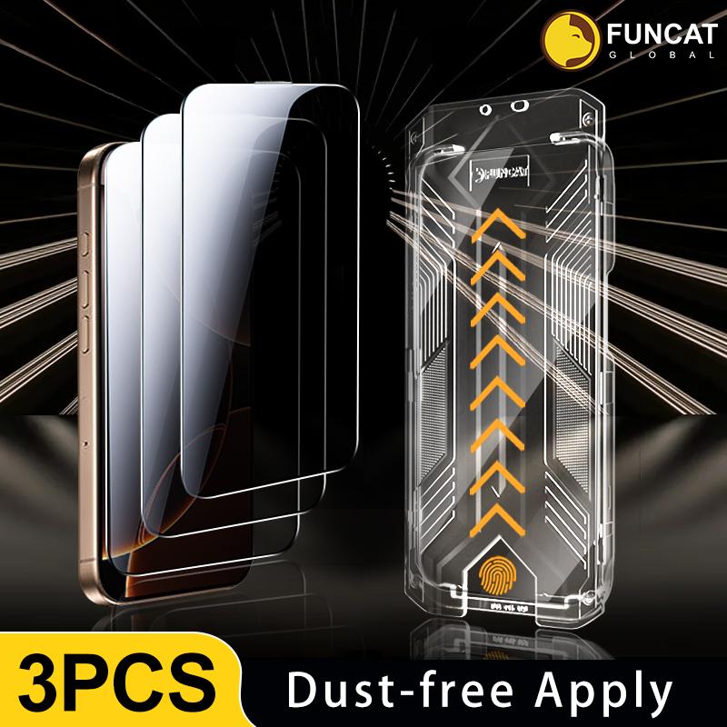 [2PCS] FUNCAT GLOBAL Screen Protector For iPhone 1716/15/14/13/12 Dust-free Applicator (Reusable Easy Installation) Headset Covered, Fully Protection, Fingerprint-proof, Electroplated Layer, Tempered glass