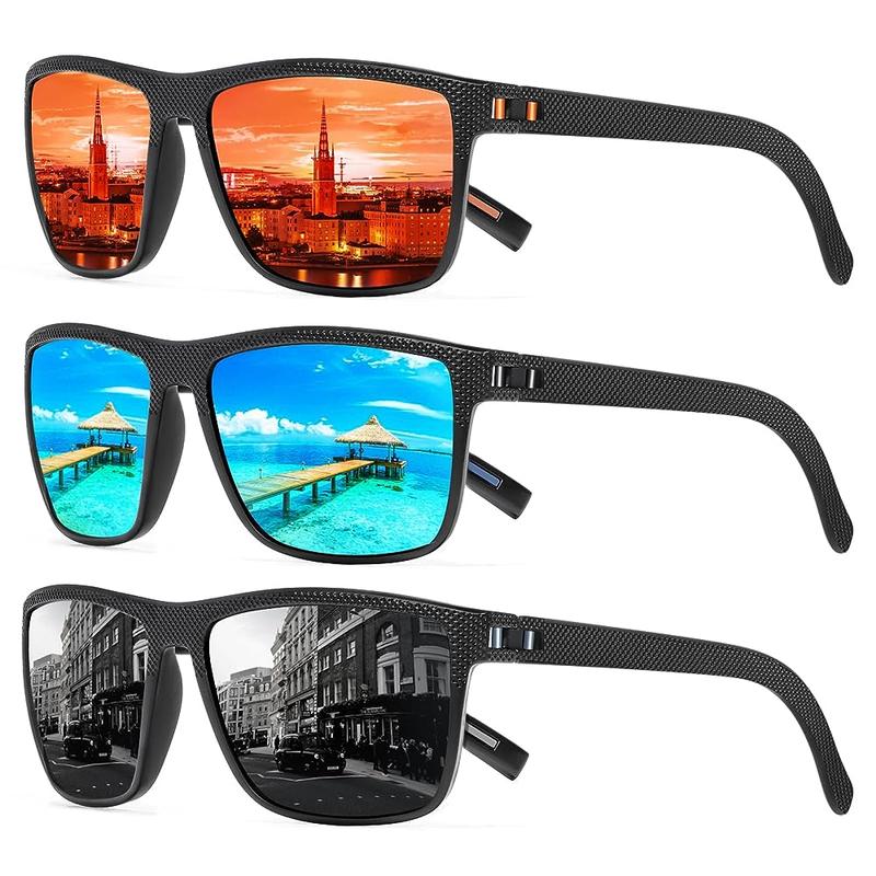 TURBOPEP 3 Pairs Simple Sunglasses For Everyday Use, Unisex Polarized Glasses, Square Eyewear ,Lightweight Frame Sun Glasses with UV Protection, Travel Accessories，sunglasses for men