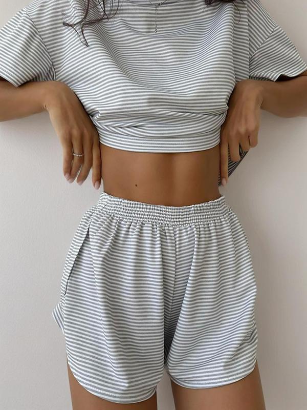 Two-piece Set Women's Halloween Back To School All Over Print Print Pants Clothing Sets, Casual Wear Drop Shoulder Short Sleeve Round Neck Crop Tee & Elastic Waist Split Hem Shorts, Ladies Clothes Utah Girl Fits, Co-ord Set, Sets for Women 2 Piece