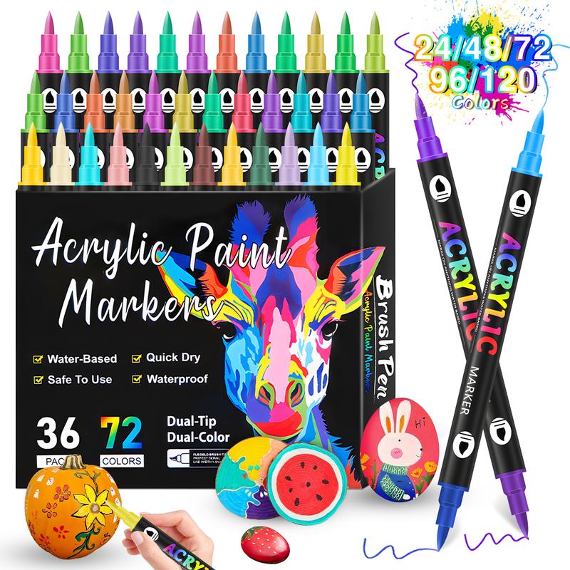 24/48/72/96/120 Color Dual-Tip Acrylic Marker Pen,Waterproof & Quick-Dry for Wood, Canvas,Stone, Glass & Rock Painting, DIY CraftslIdeal Easter gift