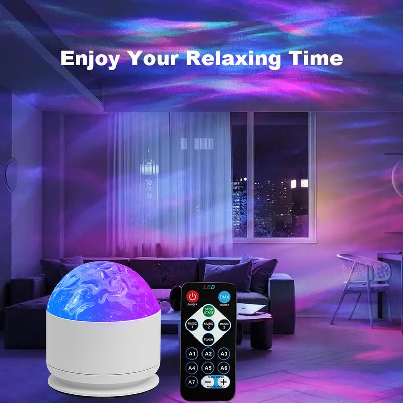【Children's Day Gift】2 Scene-7 Color Star Projector Light with Music Rhythm, Ocean Wave & 3D Water Ripple Effects, Romantic Night Light for Bedroom, Party, Best Gift for Kids & Lovers