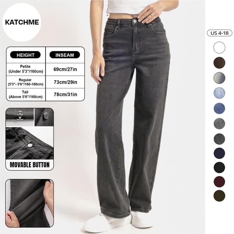 KATCH ME Women's Versatile High Waist Stretchy Denim Wide Leg Jeans, Flexible Multi-Pocket Trousers, Soft Wrinkle-Resistant Daily Wear, Non-Shrinking Durable Jeans