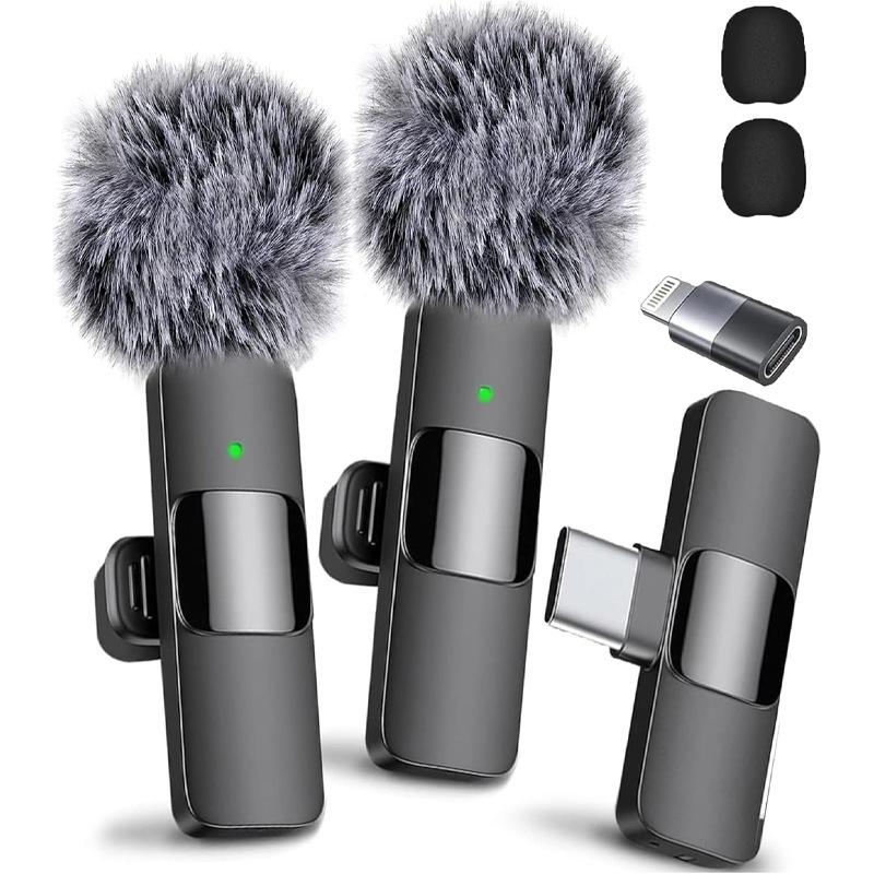 2 pcs Wireless Lavalier Microphones for iPhone, Android, iPad - Mini Wireless Clip-on Microphones Crystal Clear Sound Quality for Recording, Live Streaming,Vlog