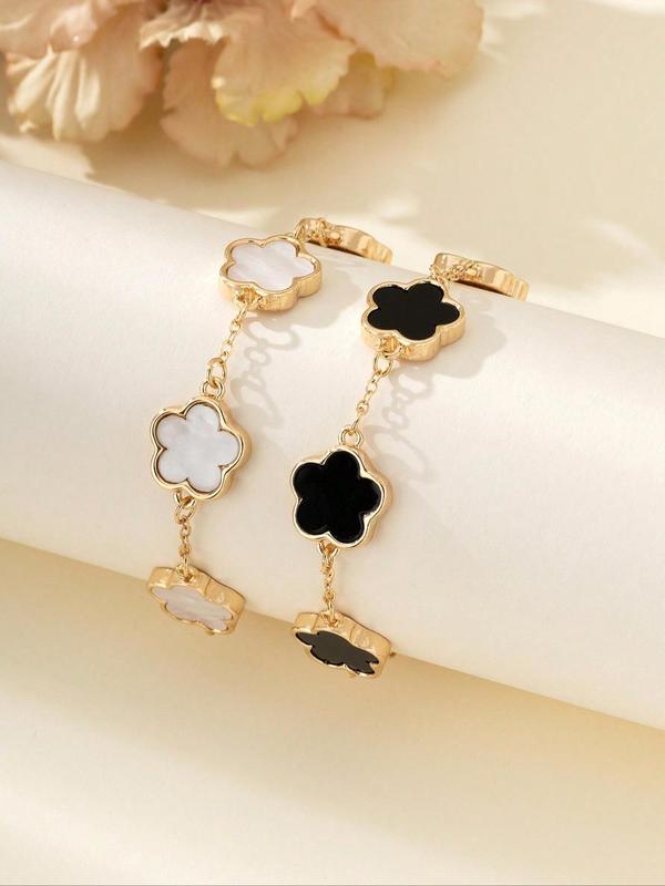 Flower Design Link Bracelet Set (2counts), Summer Outfits 2025 Plain Color Bracelet for Women, Party, Daily Clothing Decor, Jewelry Accessories for Birthday Gift, Party Ready Bracelets, Fashion Bracelets