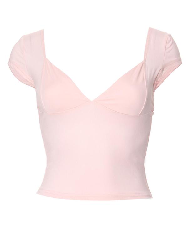 Women's Solid Sweetheart Neck Crop Tee, Casual Cap Sleeve T-Shirt for Outdoor Daily Wear, Ladies Summer Clothes, Summer Outfits 2024