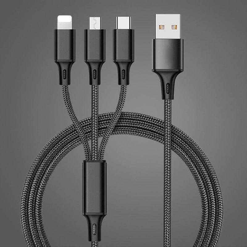 3-in-1 Phone Charging Data Cable, 1 Count Portable USB Charging Cable, Multifunctional Hight Quality Nylon USB Charging Data Cable, Charger Cable for iPhone Android Huawei Xiaomi Smartphone