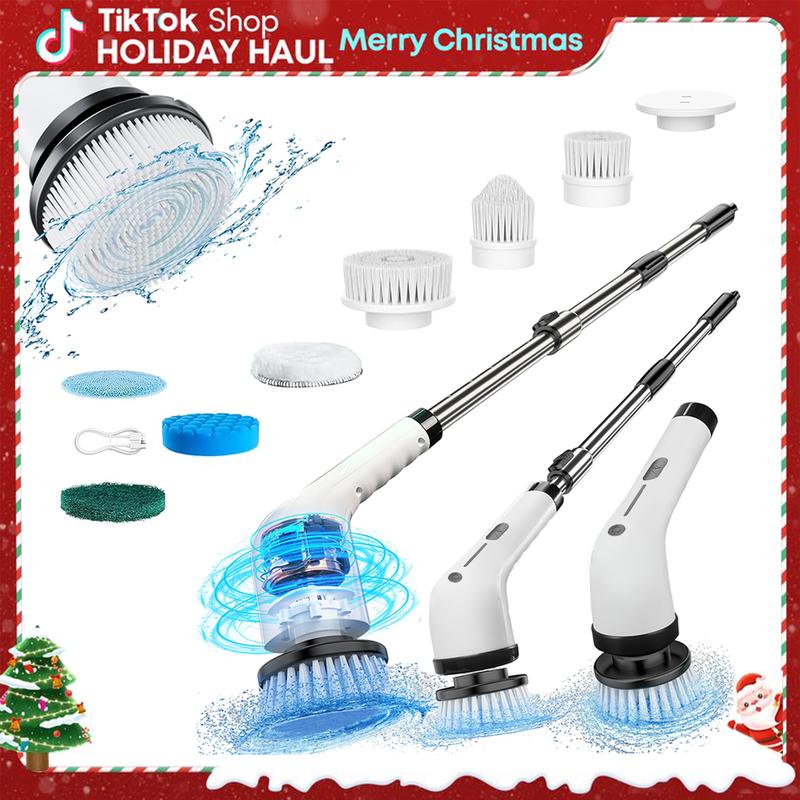 Electric Spin Scrubber, Electric Cleaning Brush with 4 Replaceable Brush Headsand, Cordless Shower Scrubber Full-Body IPX7 Waterproof, 3 Adjustable Extension Handle, 2-Speed for Bathroom, Kitchen, Toilet, Window, Pool, tiktok shop deals outdoorfun