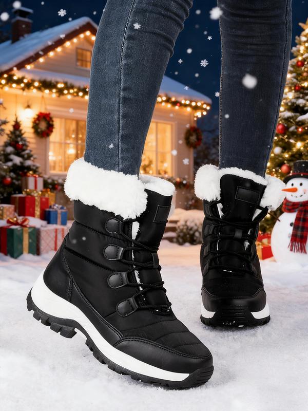 Women's High-Top Lace-Up Hiking Boots, Trekking Shoes, Warm Outdoor Shoes, Durable Outdoor Snow Boots with Fleece Lining, Comfortable for Daily Wear and Outdoor Activities, Christmas Gift, Casual Hiking Shoes