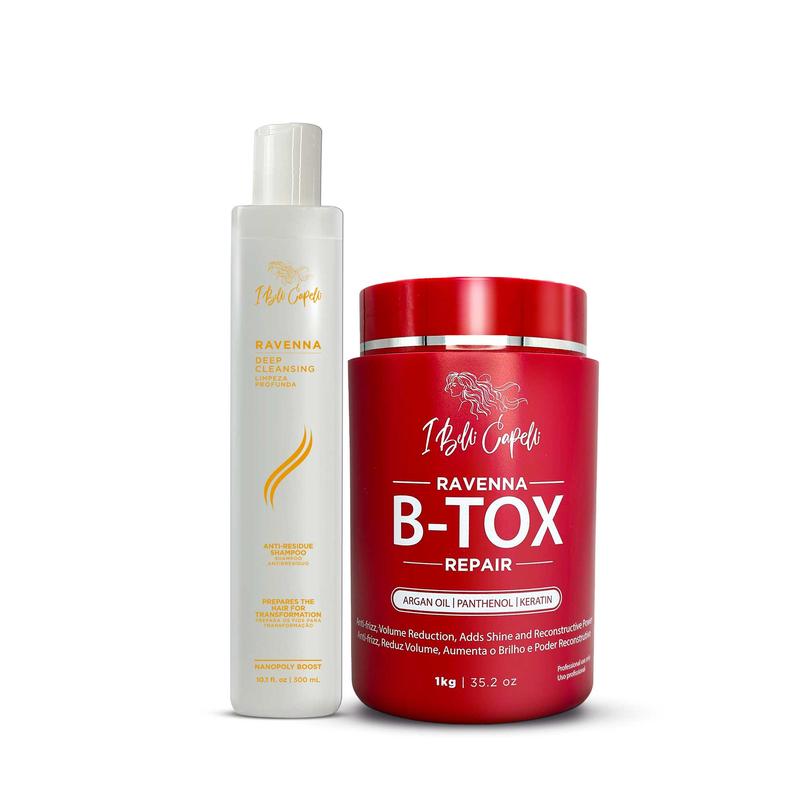 I Belli Capelli Ravenna B-Tox Repair Hair Mask Kit 1kg + Anti-Residue Shampoo | Keratin Argan Oil Frizz Control | Professional Treatment for Damaged Dry Curly Hair Organic Hair Growth Hydrating Hydrate Cleansing Moisturizer