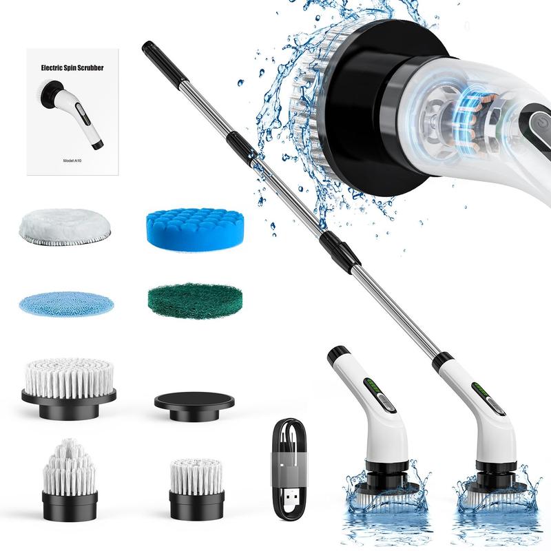 Rechargeable Electric Spin Scrubber, Handheld Rotating Electric Cleaning Brush with Brush Heads, Extended Handle Bathroom Scrubber, Diverse Cleaning Tasks Power Scrubber Cleaner, Cleaning Efficiency Tools, Bathroom Gadgets, Home Appliances