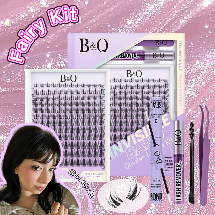 Fairy Lash Kit l B&Q Invisible Band Wispy Manga Individual Clusters,C Curl for DIY Eyelashes Extension,Waterproof Sleep Proof,Week Long Lasting Fake Lash Cosmetic Makeup Spiky Anime Lash Outdoorfun Vacation Lash Dolly #tiktokshopmemorialday #SummerVibes