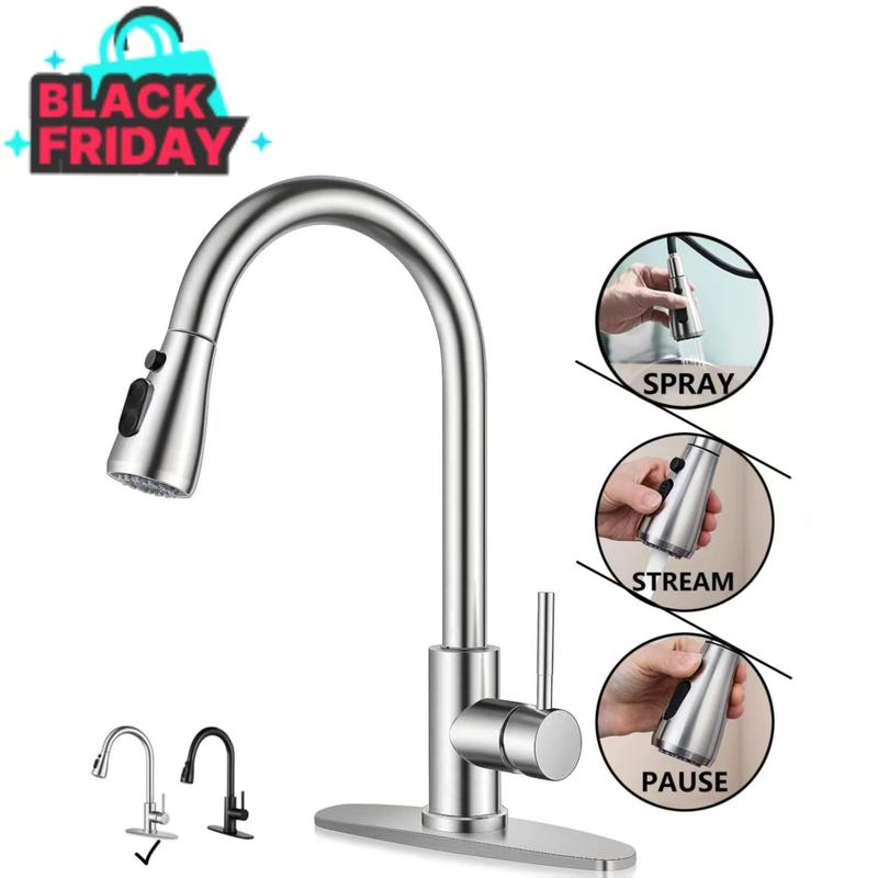 PHANCIR Kitchen Faucet with Pull Down Sprayer, High Arc Single Handle, Brushed Nickel, Brushed Go Home ld Finish  Modern Durable Steel
