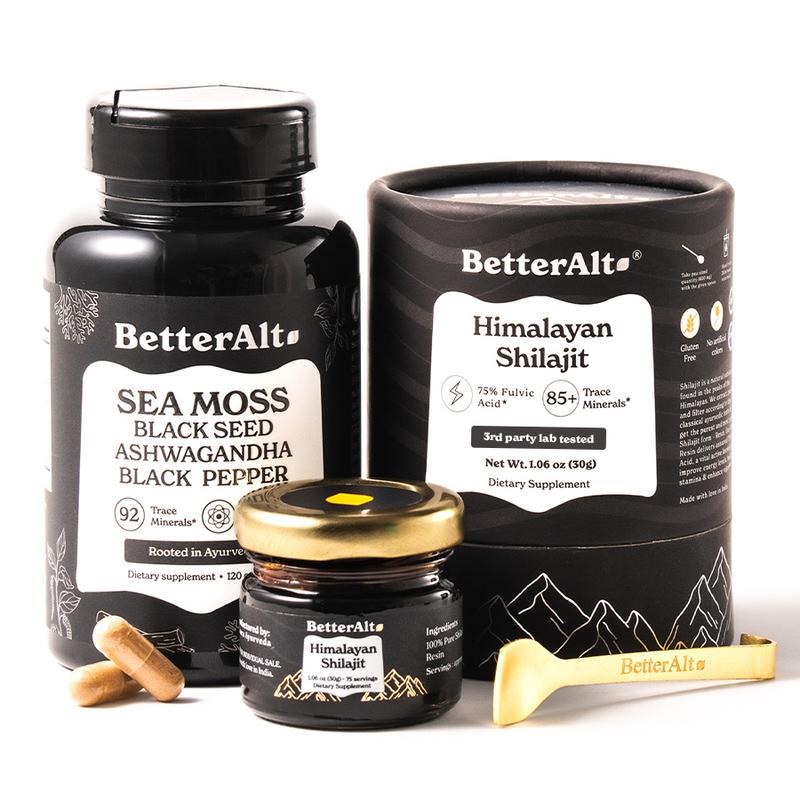 BetterAlt Ultimate Energy Duo | Lab-Tested | Himalayan Shilajit | 75 Servings | Irish Sea Moss | 60 Servings | Helps Improve Energy & Immunity