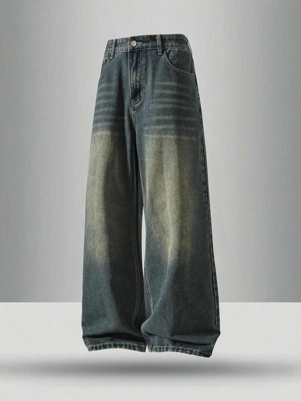 Men's retro vintage washed straight leg jeans, Fashion Casual Jeans, Denim Trouser, casual four season streetwear street style, zipper placket, solid color pattern, daily wear of denim pants, if you like loose fit, it is recommended to buy one size larger