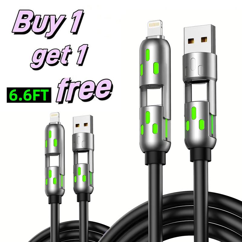 [Buy 1 get 1 free]-6.6FT 4-in-1 USB-C Cable, PD Fast Charging, Data Sync, USB-A, Type-C, Lightning,  Aluminum, Compatible