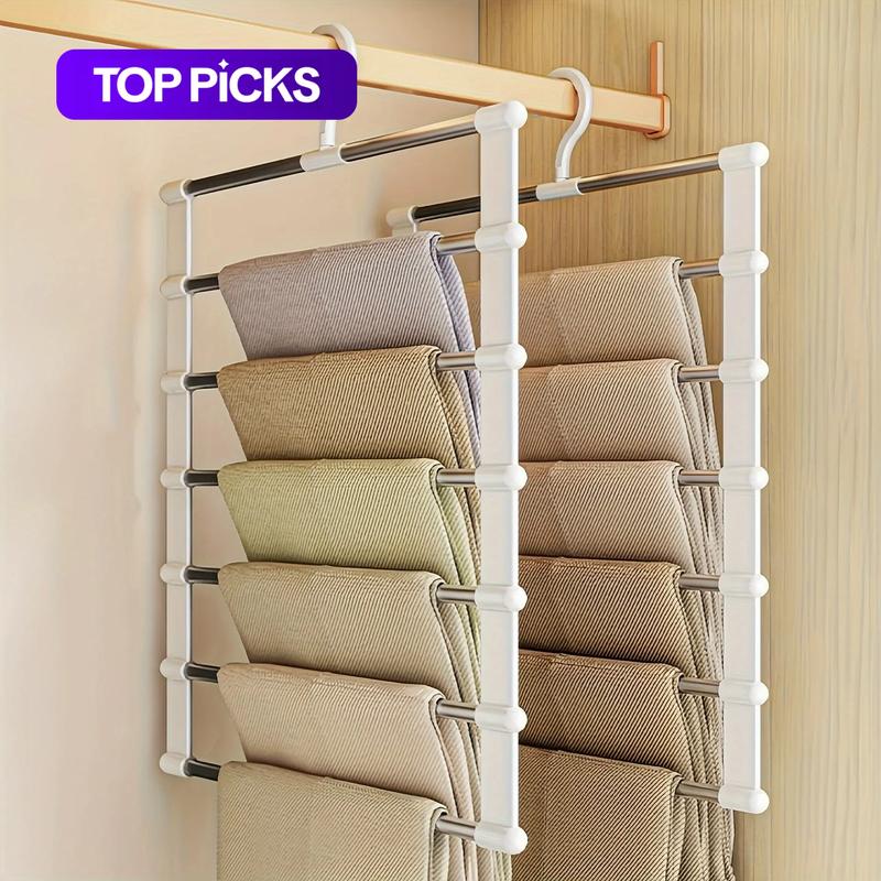 Foldable Pants Hanger, Multi-Layer Stainless Steel Folding Clothes Hanger, Space Saving Hanger for Wardrobe Organization, Home Closet Organizer, Folding Hangers, Space Saver Hangers
