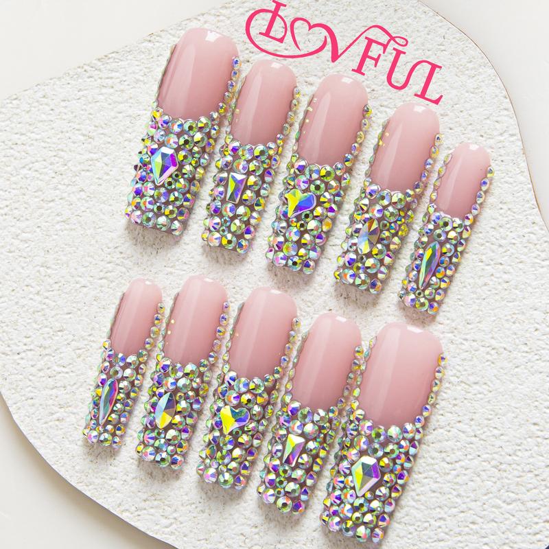 Lovful Square Mid Length 1.7" Handmade Acrylic Press-On Nails for Art & Care|10PCS Reusable,Salon Quality,Link1 H23-H195 summervibes