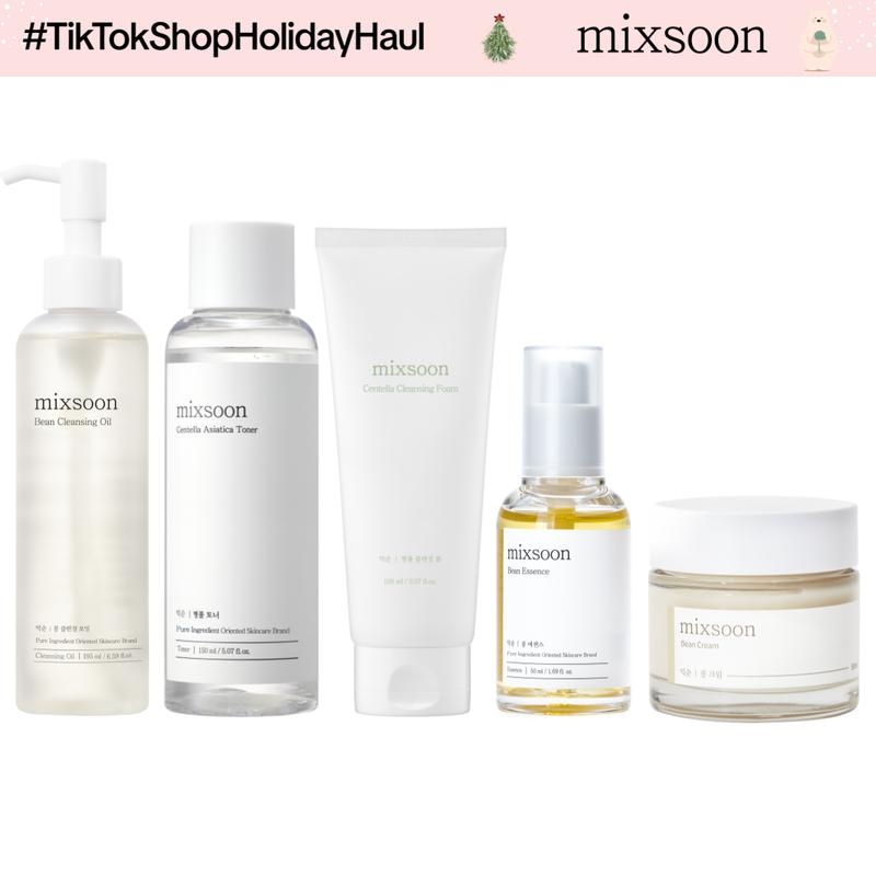 [mixsoon official shop] Glass Skin Essential Skincare Routine Set - Vegan Pomegranate Cleanser, Foam, Moisturizer for Tired & Dehydrated Skin, Deep Glow & Smooth Care