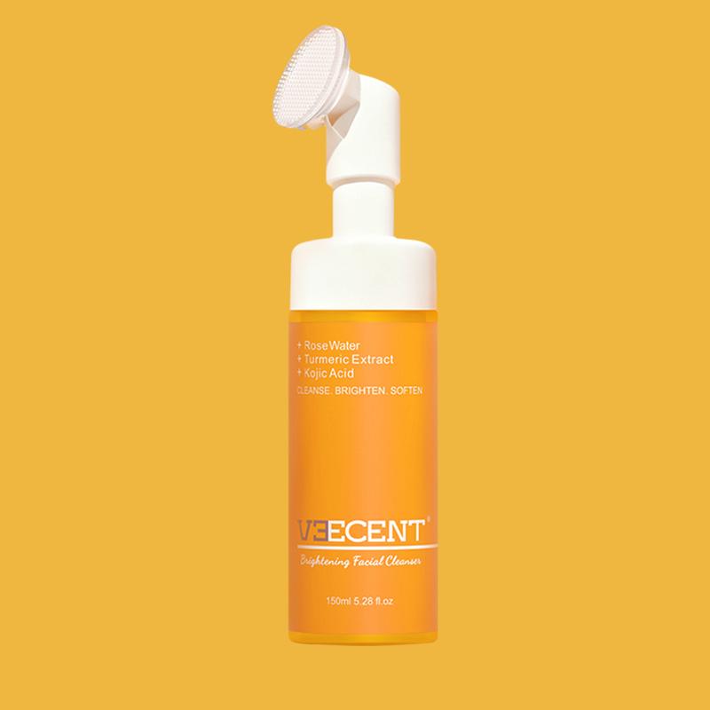 Veecent 150ml Turmeric + Kojic Acid Foaming Facial Cleanser + Silicone Brush Cleansing Skincare Set (Gentle Type) – Turmeric Face Wash (Facial Care Set) Coconut Soothing