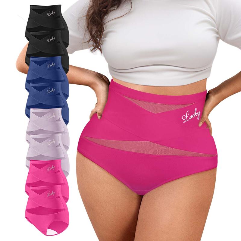 Morelect Women's High-Waist Panties,3/4/5/6/8 Pack Lucky Letter Logo,Cross-Mesh Panel Underwear,Ultra Soft Comfort Fit Briefs - Womenswear SpringStatements