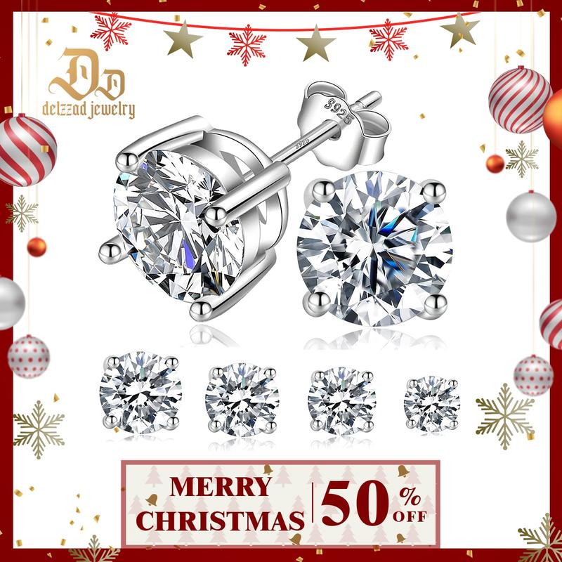 Delzzad 18k Gold-Plated Four-Prong Stud Earrings Round Lab-Created Moissanite Stud Earring S925 Sterling Silver/Copper Studs Moissanite Jewelry Perfect Birthday Mother’s Day Christmas Gift for Men Women Wedding Set Daily Anniversary Engagement Gift