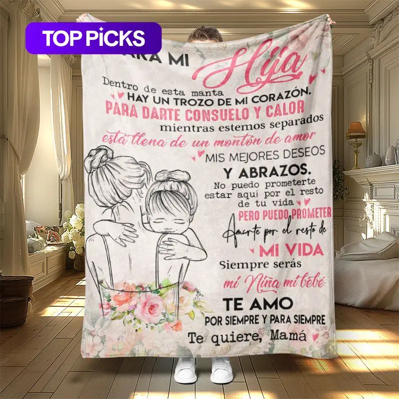 Modern Letter-Print Thickened Flannel Blanket with Classic Floral Pattern, Warm & Cozy Nap Throw for Bed and Sofa, Warm Bedroom Blanket, Stylish Decorative Blankets for Home & Office, Soft & Cozy Blanket, Personalized Flannel Blanket, Soft Warming Blanket