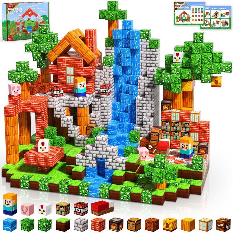 Magnetic Blocks - 100PCS Magnetic Building Blocks Cubes, Magnet Toys for Kids Age 3+, Toy Building Set for Kids, Magnets Stacking Construction Toys Easter Birthday Gifts for Boys Girls Age 4-8, 8-12 Summervibes